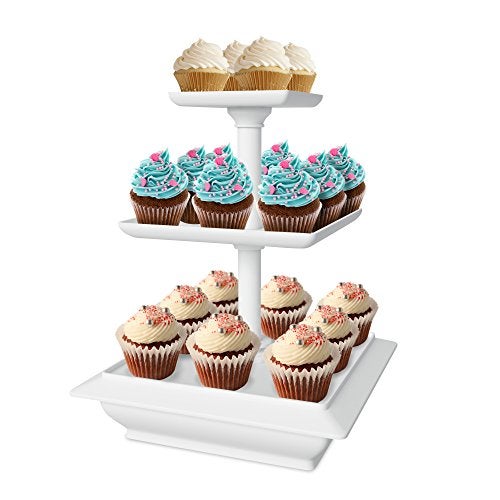 Chef Buddy 3-Tier Cupcake Stand - Square Display Stand for Birthday, Tea Party, Wedding, or Baby Showers - Dessert Table Display Set (White) - Image 1