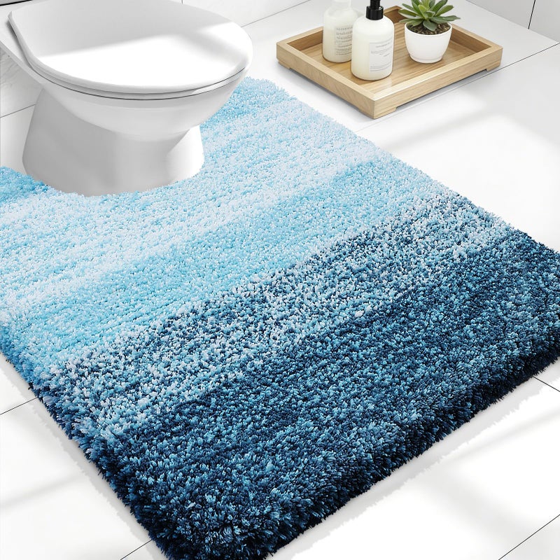 OLANLY Luxury Toilet Rugs UShaped 24x20 Extra Soft and Absorbent Microfiber Bathroom Rugs NonSlip Plush Shaggy Bath Mat Machine Wash Dry Contour Bathroom Mats for Toilet Base Peacock Blue - Image 2