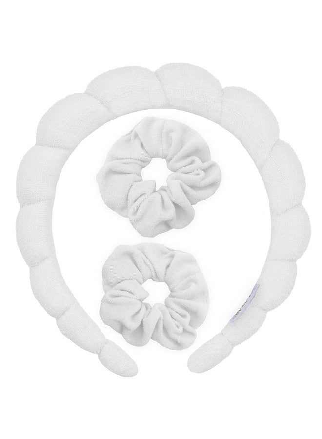 إسكدنيا عصابة رأس منتفخة وأساور معصم لغسل الوجه، عصابات رأس للعناية بالبشرة للنساء، عصابات رأس من قماش تيري للعناية بالبشرة للفتيات، إكسسوارات شعر من الفقاعات (أبيض) - Image 1