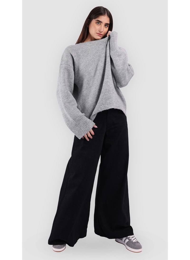 KYVELi Women Cozy V-Neck Knit Sweater- Grey - Image 1