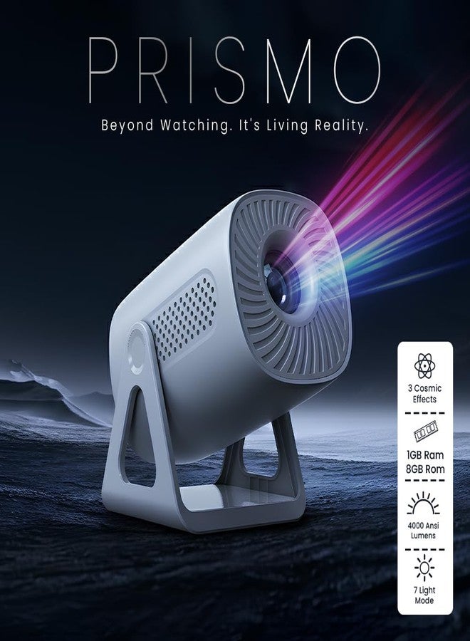 Toreto Prismo Full HD 1080P Smart Projector with WiFi Miracast (Android 12), 150 ANSI Lumens, 120” Display, Bluetooth, Screen Mirroring, HDMI/USB/Aux Support, 7 RGB Ambient Light - White - Image 3