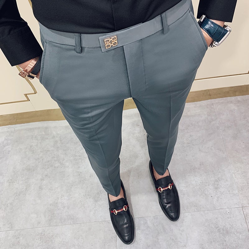 2021 Spring Mens Slim Korean Casual Dress Pants gray nine