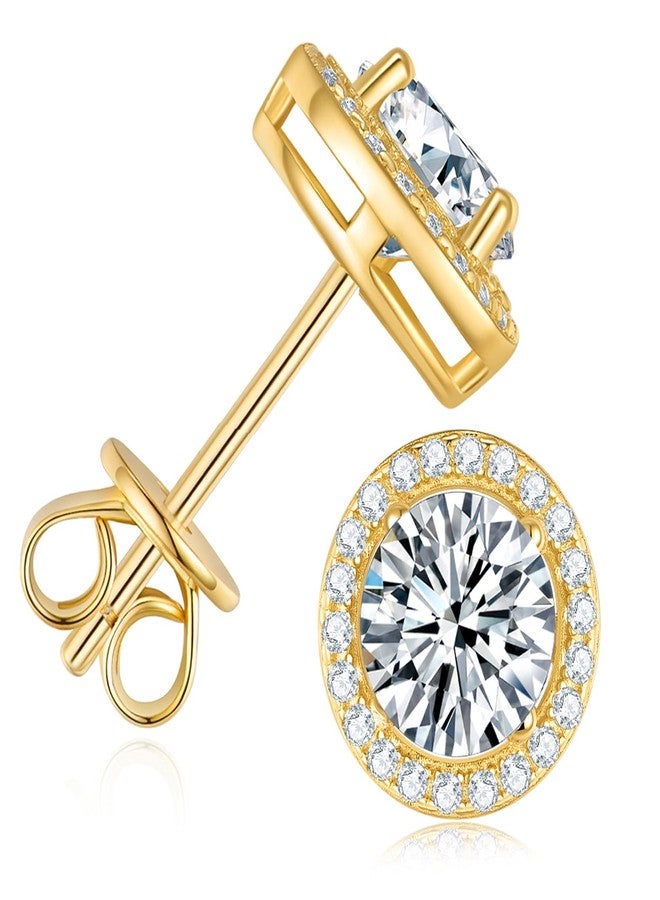 SecreTalk 3-4ct Moissanite Stud Earrings for Women - 925 Sterling Silver DF Color Ideal Cut Lab Created Diamond Earrings with Certificate of Authenticity (3 Carat, Halo Round Gold Plated) - Image 1