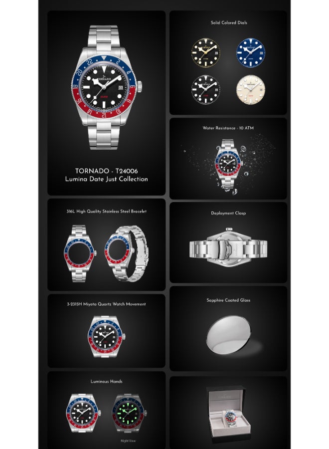 تورنيدو ساعة يد رجالية بعقارب وسوار فضي من الستانلس ستيل - Image 5