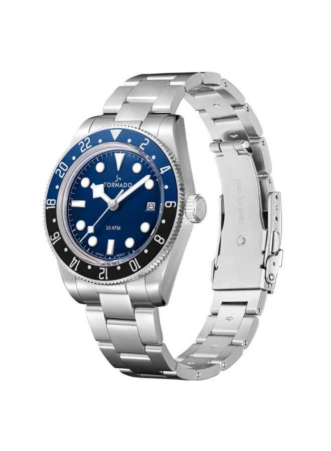 تورنيدو ساعة يد رجالية بعقارب وسوار فضي من الستانلس ستيل - Image 1