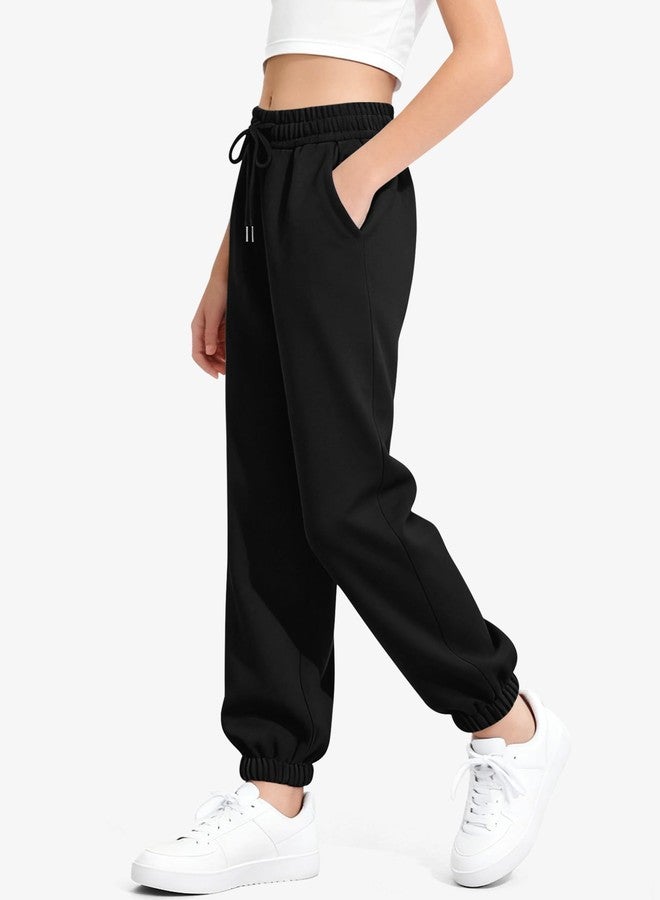 BOOPH Girls Fleece Sweatpants Kids Winter Sweat Pants Athletic Joggers Clothes for Teen Girls Black 7-8 Years, Black, 9-10 Years - Image 2
