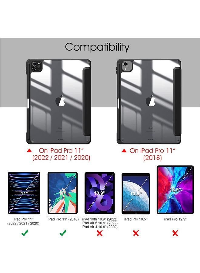 Rock Pow Protective Case Cover For Apple iPad Pro 11 inch (2022/2021/2020/2018) Generation with Pencil Holder, [Support Apple Pencil Charging and Touch ID], Clear Transparent Case with Auto Wake/Sleep,Black - Image 2