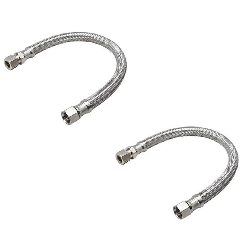 EZ-FLUID EZFluid 16Inch Faucet Supply Extension Line 38 Male Comp To 38 Female Compression Stainless Steel Braided Faucet Extension Supply Hose Connector LinesFits Delta Faucet Plumbing Fitting2Pack - Image 1