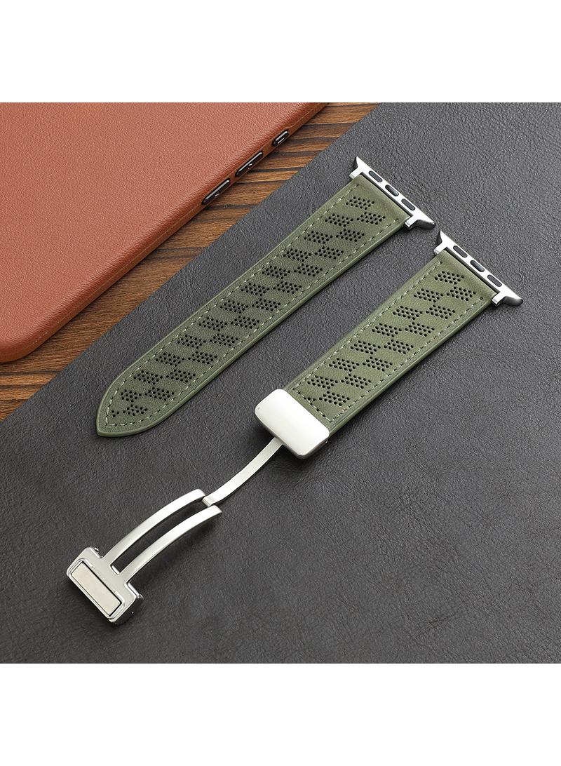 Y&D For Apple Watch 42/44/45/49MM Leather Breathable Microporous Folding Magnetic Buckle Strap - Image 1