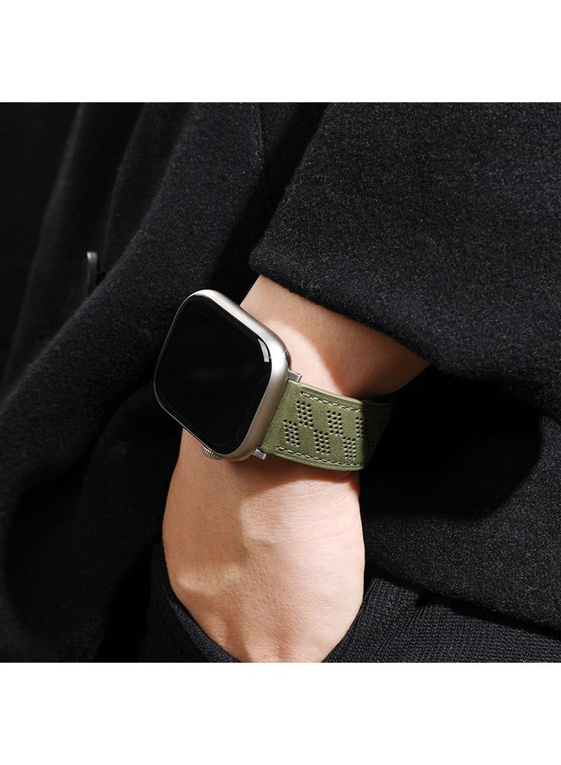 Y&D For Apple Watch 42/44/45/49MM Leather Breathable Microporous Folding Magnetic Buckle Strap - Image 4