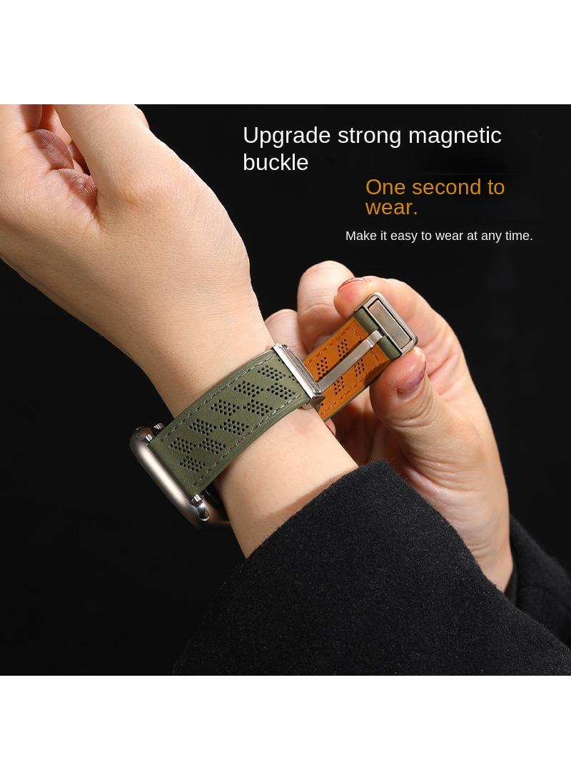 Y&D For Apple Watch 42/44/45/49MM Leather Breathable Microporous Folding Magnetic Buckle Strap - Image 5