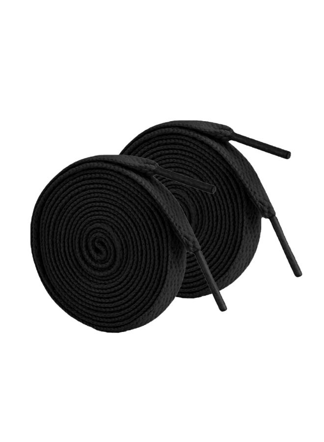 2 Pairs Flat Trainer Shoelaces, 120cm Coloured Athletic Shoe Laces for Sports Shoes, Boots, Sneakers & Skates, Durable Polyester Laces for Men, Women & Kids, Black - Image 1