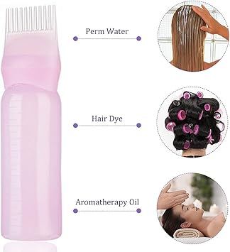 Norhogo 2 Pieces Hair Dye Brush Bottle Root Comb Applicator Bottle Comb Hair Dye Bottle with Graduated Scale Applicator Scalp Treatment Bottle Hair Tools Applicator Brush Bottles Pink - Image 4
