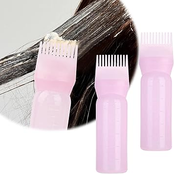 Norhogo 2 Pieces Hair Dye Brush Bottle Root Comb Applicator Bottle Comb Hair Dye Bottle with Graduated Scale Applicator Scalp Treatment Bottle Hair Tools Applicator Brush Bottles Pink - Image 1