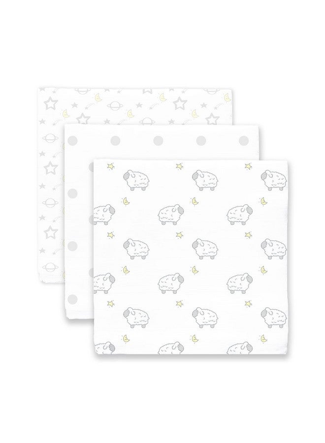 SwaddleDesigns Muslin Swaddle Blankets, Swaddle Blanket for Baby Girl and Baby Boy, Little Lambs Goodnight, Sterling Gray & Pastel Yellow, Set of 3 - Image 2