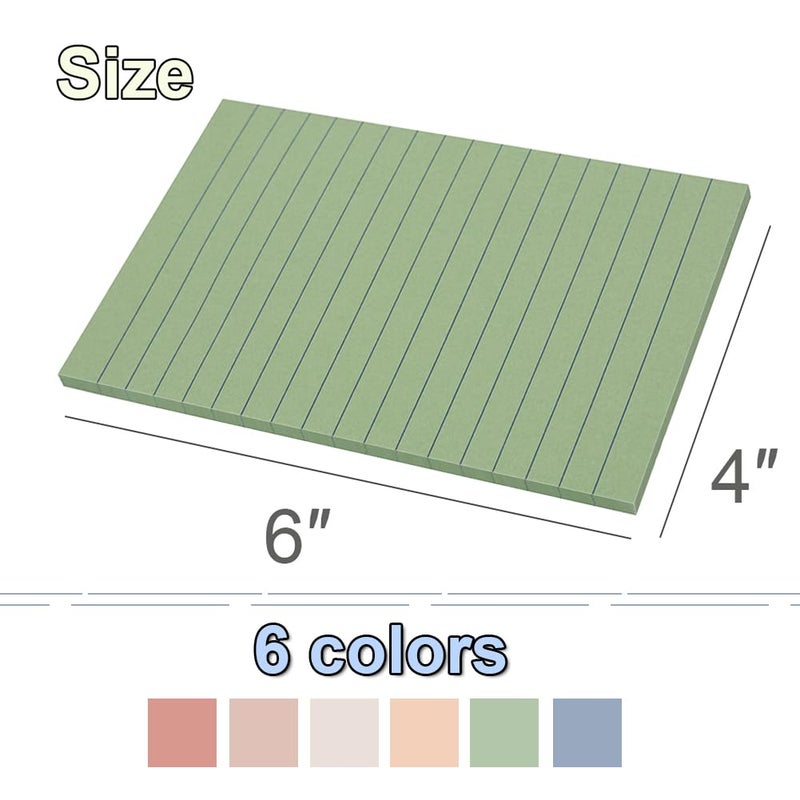 Kozerite (12 Pack) Lined Sticky Notes 4x6 in,Large Notepads with Lines,Ruled Stickies Super Sticking Power,Office School Memo Note Pads Vintage Colors,Post on Windows Doors,Recyclable,Easy to Write on - Image 3
