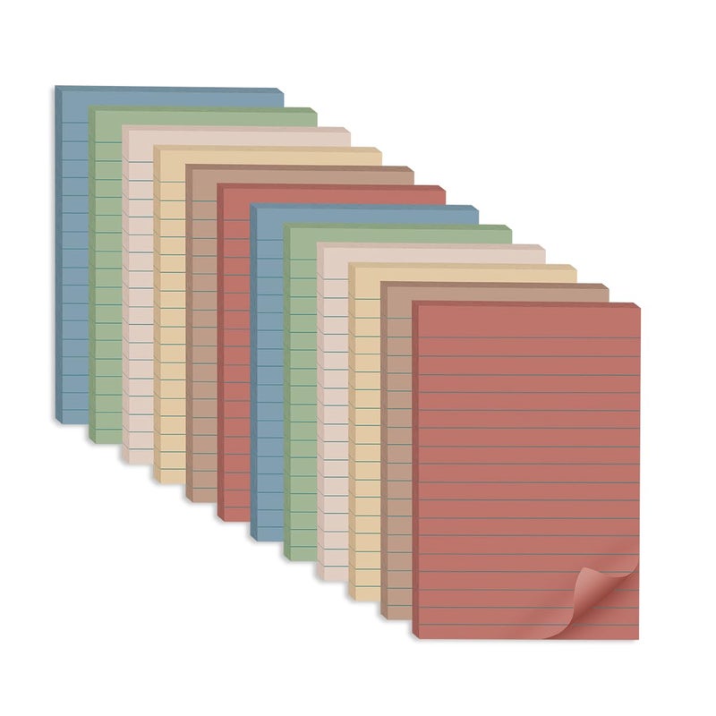 Kozerite (12 Pack) Lined Sticky Notes 4x6 in,Large Notepads with Lines,Ruled Stickies Super Sticking Power,Office School Memo Note Pads Vintage Colors,Post on Windows Doors,Recyclable,Easy to Write on - Image 1
