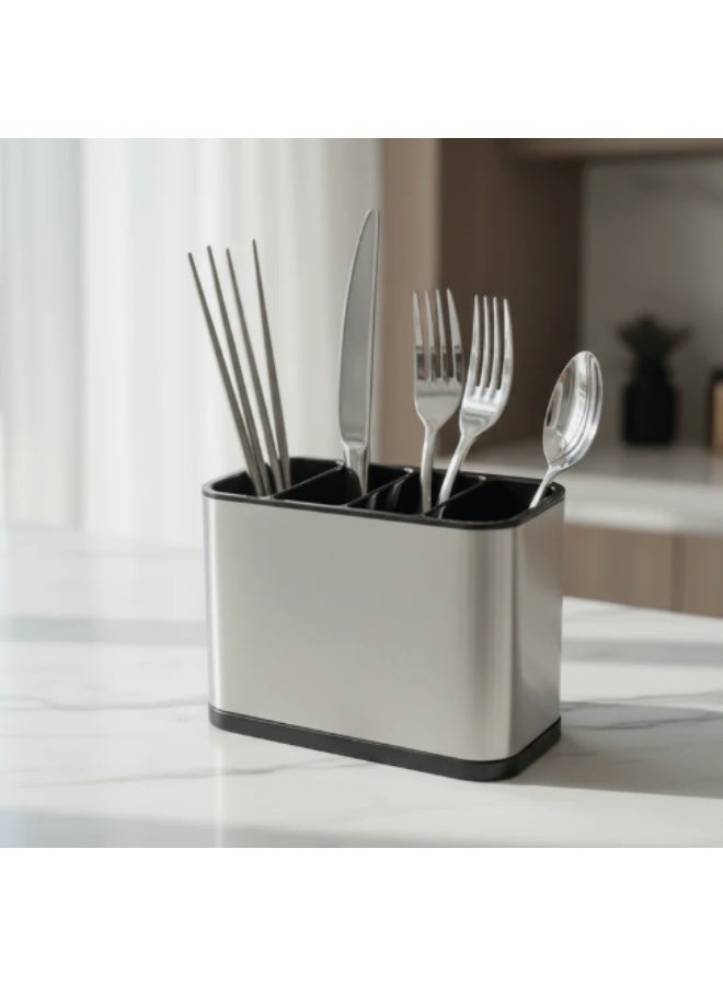 AKDC Modern Stainless Steel 4-Compartment Cutlery Holder for Spoons, Forks & Knives – Space-Efficient Countertop Organizer (180×86×130 mm) - Image 2