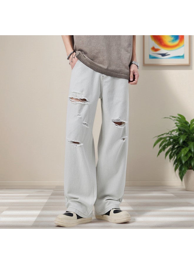 Tucano spring/summer Washed White Wide-leg Pants Stylish Straight-leg Men's Casual Trousers - Image 2