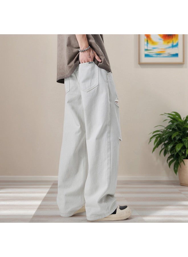 Tucano spring/summer Washed White Wide-leg Pants Stylish Straight-leg Men's Casual Trousers - Image 5