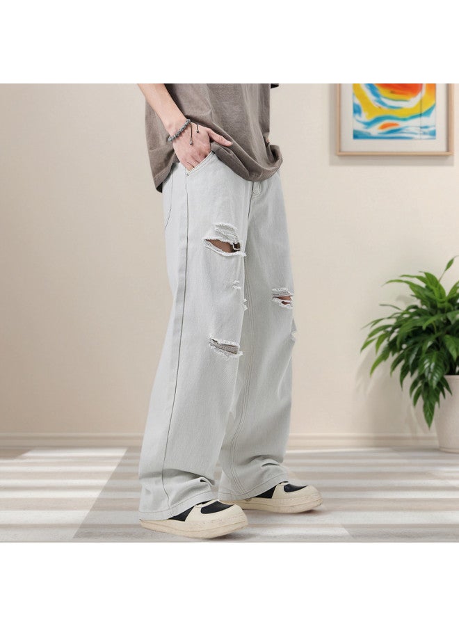 Tucano spring/summer Washed White Wide-leg Pants Stylish Straight-leg Men's Casual Trousers - Image 3