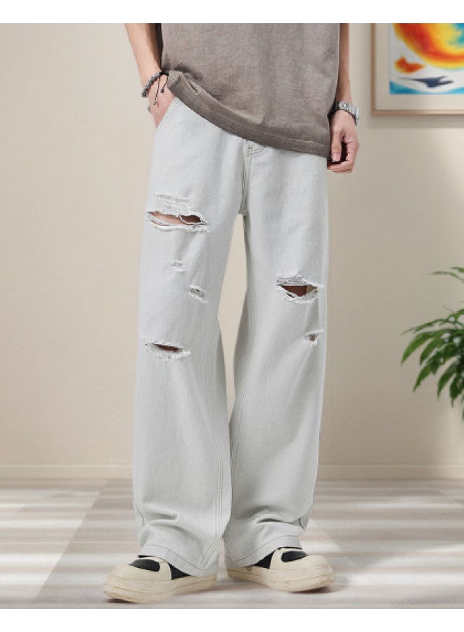 Tucano spring/summer Washed White Wide-leg Pants Stylish Straight-leg Men's Casual Trousers - Image 1