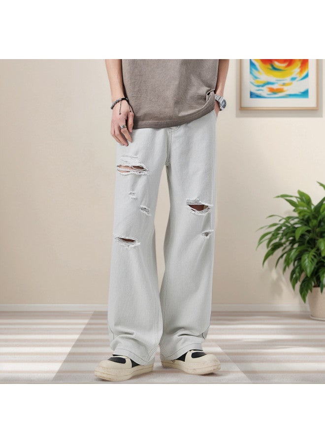 Tucano spring/summer Washed White Wide-leg Pants Stylish Straight-leg Men's Casual Trousers - Image 4