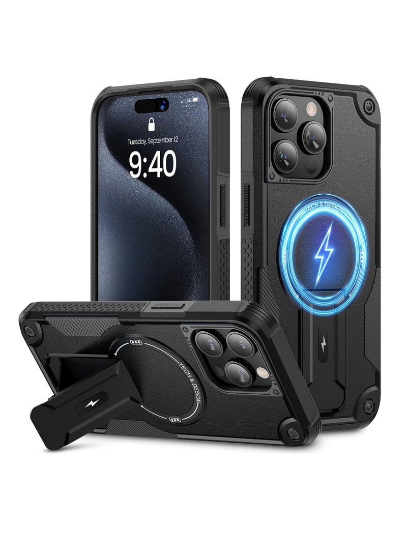 SYOSI Case for iPhone 15 Pro Max Case, Soft TPU Shockproof Protective Cover Phone Case for iPhone 15 Pro Max, for 15 Pro Max Phone Case Magnetic with Kickstand, Black - Image 1