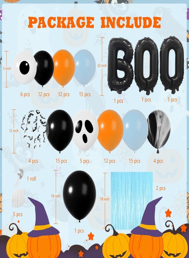 Janinus Blue Halloween Balloon Arch Kit for Boys Baby Shower Birthday Decorations - Halloween Balloons Garland with 12Pcs 3D Bat Stickers Fringe Curtains and B00 Balloons - Image 2
