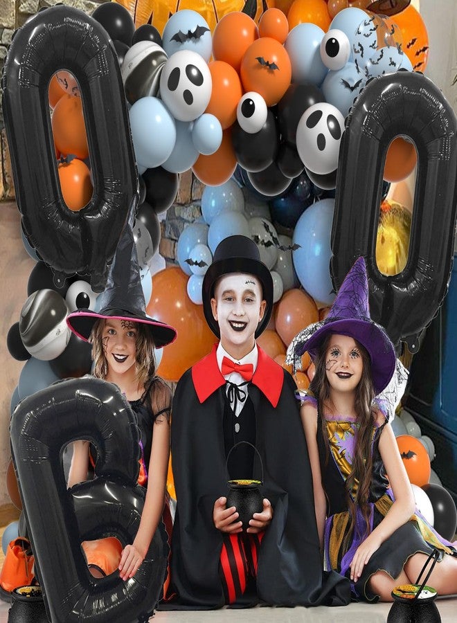 Janinus Blue Halloween Balloon Arch Kit for Boys Baby Shower Birthday Decorations - Halloween Balloons Garland with 12Pcs 3D Bat Stickers Fringe Curtains and B00 Balloons - Image 5