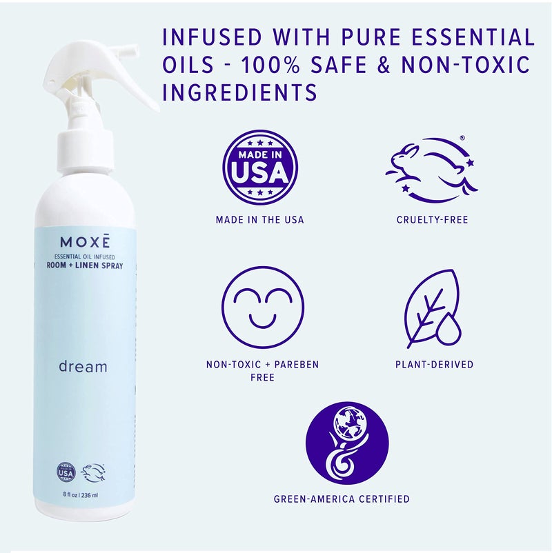 MOXE Dream Linen & Room Spray, Essential Oils for Sleep, Natural Aromatherapy Mist, Bedding, Pillows, Sheets, Home & Bedroom, Lavender, Chamomile, Lemongrass, Grapefruit, 8 Ounces (1 Pack) - Image 4