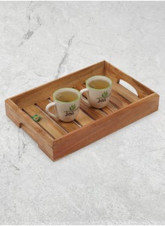 REZLAN UAE Handcrafted Acacia Wood Serving Tray – Rustic 38x26cm (15"x10.2") Wooden Tray for Breakfast, Tea, Cheese, or Home Décor – Natural Wood Grain with Elegant Design  - Image 4