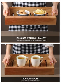 REZLAN UAE Handcrafted Acacia Wood Serving Tray – Rustic 38x26cm (15"x10.2") Wooden Tray for Breakfast, Tea, Cheese, or Home Décor – Natural Wood Grain with Elegant Design  - Image 2