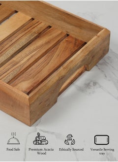 REZLAN UAE Handcrafted Acacia Wood Serving Tray – Rustic 38x26cm (15"x10.2") Wooden Tray for Breakfast, Tea, Cheese, or Home Décor – Natural Wood Grain with Elegant Design  - Image 3