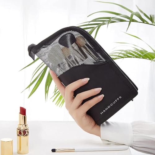 Handcuffs Polyester Makeup Bag | Cosmetic | Box | Storage | Organizer | Travel | Toiletry | Vanity | Adjustable Compartment | Professional | Make Up | Artist | Kit (Black) (Black Basics) - Image 5