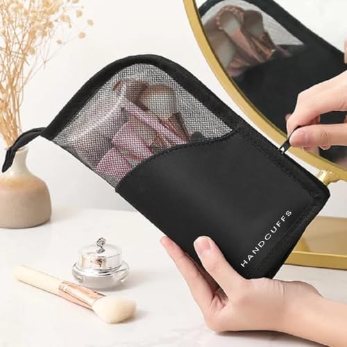 Handcuffs Polyester Makeup Bag | Cosmetic | Box | Storage | Organizer | Travel | Toiletry | Vanity | Adjustable Compartment | Professional | Make Up | Artist | Kit (Black) (Black Basics) - Image 2