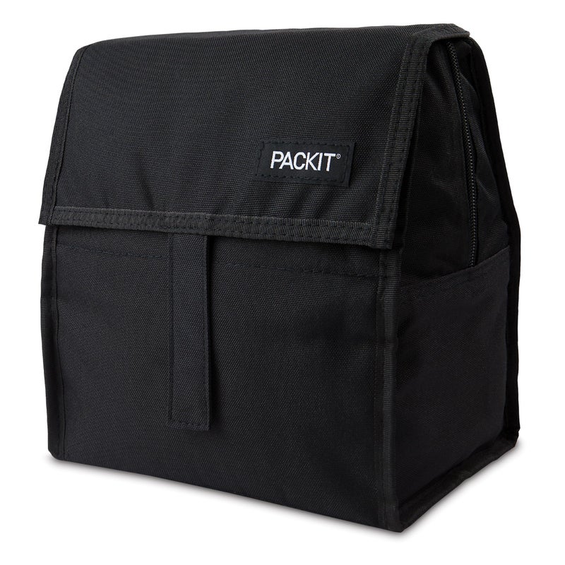 PackIt Freezable Lunch Bag, Black, Built with EcoFreeze Technology, Foldable, Reusable, Zip and Velcro Closure with Buckle Handle, Perfect for School and Office Lunches - Image 2
