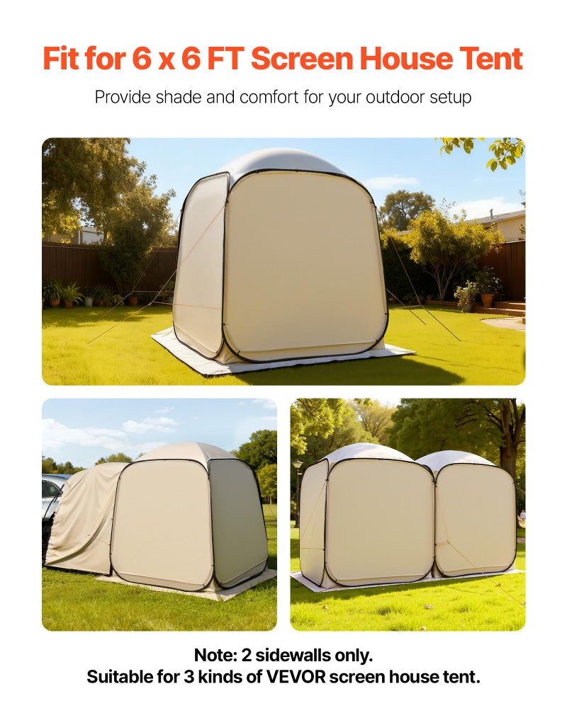 VEVOR Sidewalls for Screen House Gazebo, for VEVOR 6 x 6 ft Screen House Tent, Sun Protection, 5.51 x 5.71 ft 300D Oxford Silver-Coated Fabric, Pack of 2 (Not Include Tent), for Outdoor Activities - Image 2