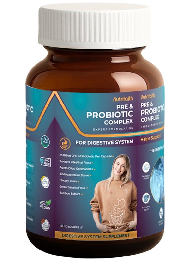 Nutrifaith Pre & Probiotic Complex – Digestive Health & Gut Flora Support Capsules – 120 Capsules - Image 3