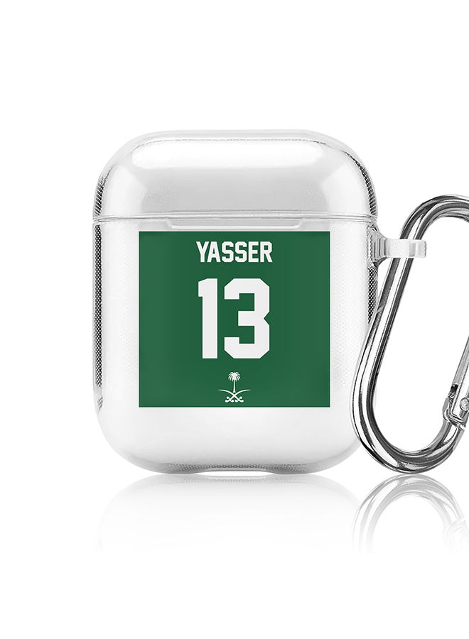 Stylizedd Classic Clear printed Case for Apple Airpods 2 / 1 Soft TPU Gel Thin Transparent Flexible Cover - Football Team - Saudi Arabia, Player Name - Yasser - Image 1