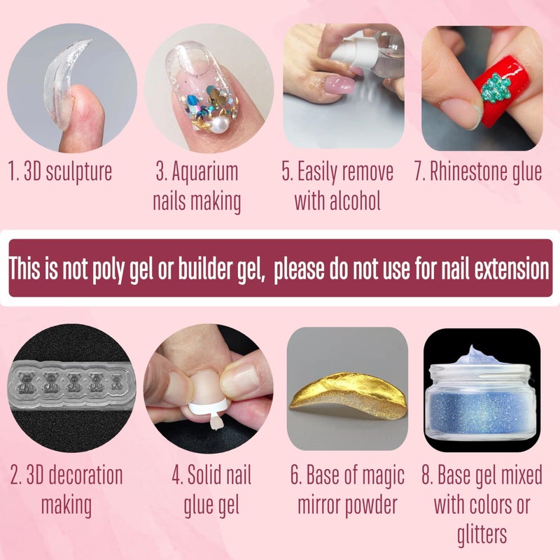 NOVO OVO Non-Sticky Solid Nail UV Gel Glue for Press on and Soft Gel x False Nail Tips 8 in 1, Strong & Long Lasting Nail Glue, Upgrade 3D Gel for Acrylic Sculpture & Decoration, UV Light Cured 30ml - Image 2