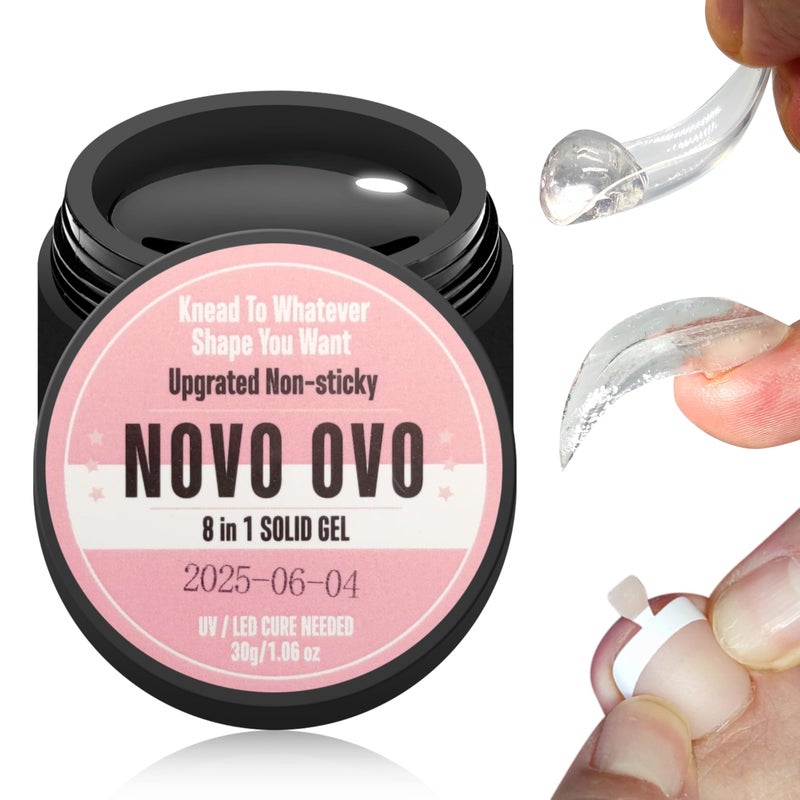 NOVO OVO Non-Sticky Solid Nail UV Gel Glue for Press on and Soft Gel x False Nail Tips 8 in 1, Strong & Long Lasting Nail Glue, Upgrade 3D Gel for Acrylic Sculpture & Decoration, UV Light Cured 30ml - Image 1