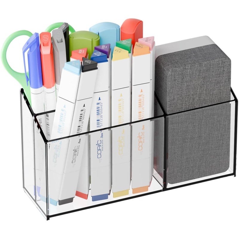 Yieach Clear Non Slip Magnetic Dry Erase Marker Holder for Whiteboard -With Magnet and Adhesive - Magnetic Expo Marker Holder for White Board,Acrylic Magnetic Pen Holder Cup for Refrigerator,Classroom - Image 1