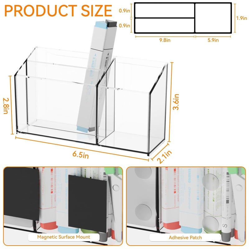 Yieach Clear Non Slip Magnetic Dry Erase Marker Holder for Whiteboard -With Magnet and Adhesive - Magnetic Expo Marker Holder for White Board,Acrylic Magnetic Pen Holder Cup for Refrigerator,Classroom - Image 2