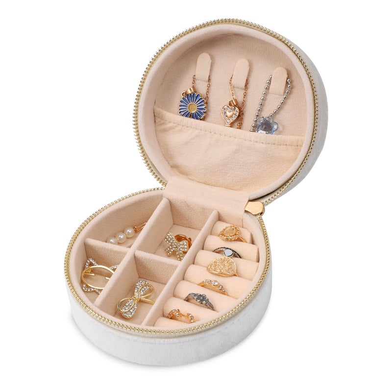 Dajasan Velvet Travel Jewelry Boxes Small Travel Jewelry Case Portable Travel Jewelry Organizer Box for Birthday Mothers Day Valentines Day Beige