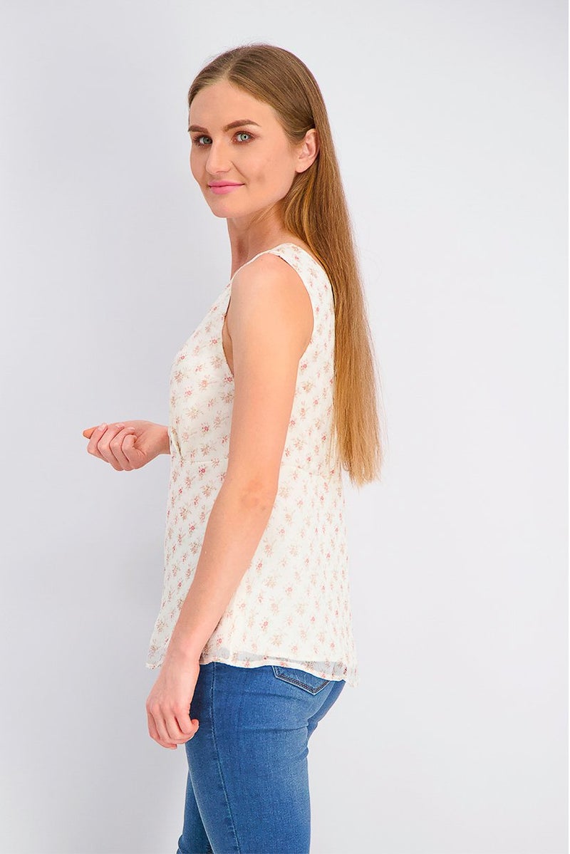 MANGO Women Flowy Floral Top, Off White - Image 3