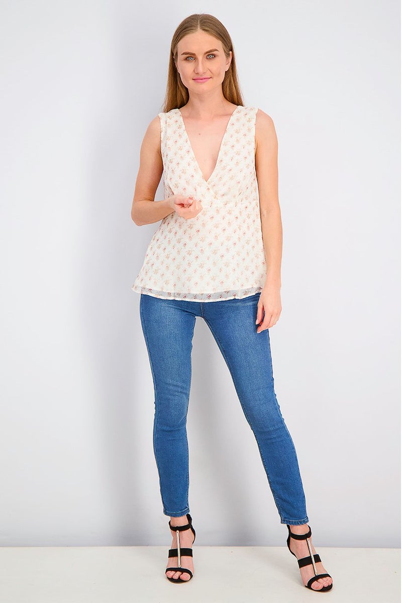MANGO Women Flowy Floral Top, Off White - Image 4