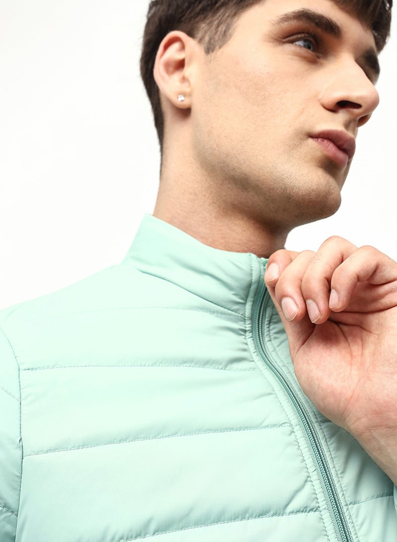 Dennis Lingo Green Regular Fit Men's Solid Polyester Jacket with Spread Collar and Zipper Closure - Image 2