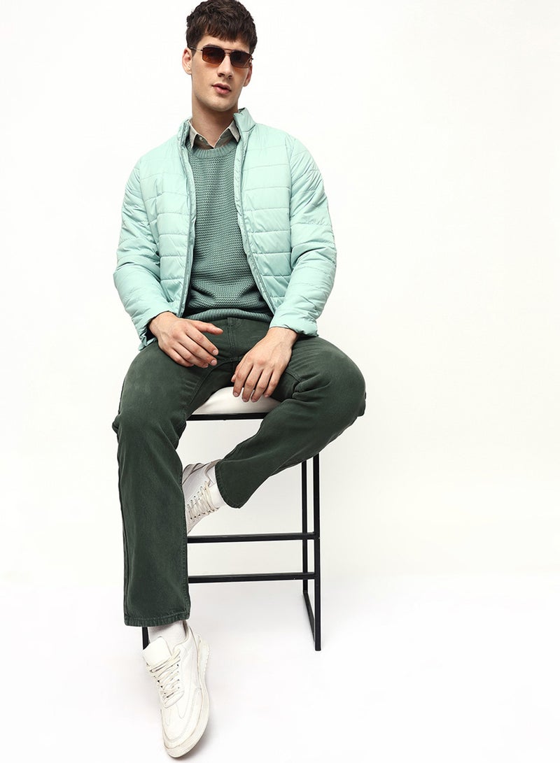 Dennis Lingo Green Regular Fit Men's Solid Polyester Jacket with Spread Collar and Zipper Closure - Image 5