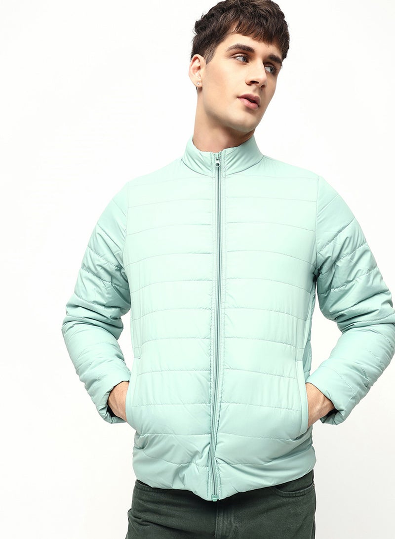 Dennis Lingo Green Regular Fit Men's Solid Polyester Jacket with Spread Collar and Zipper Closure - Image 1
